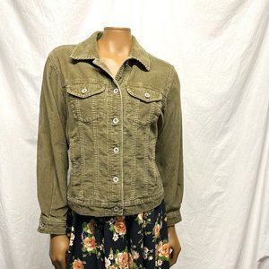 Eddie Bauer Jean Jacket Corduroy size Petite M  Olive Green